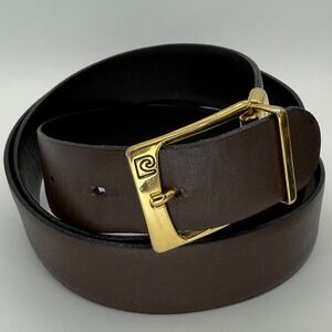 Pierre Cardin Reversible Leather Belt Black Brown Gold Buckle Made in Spain 43in